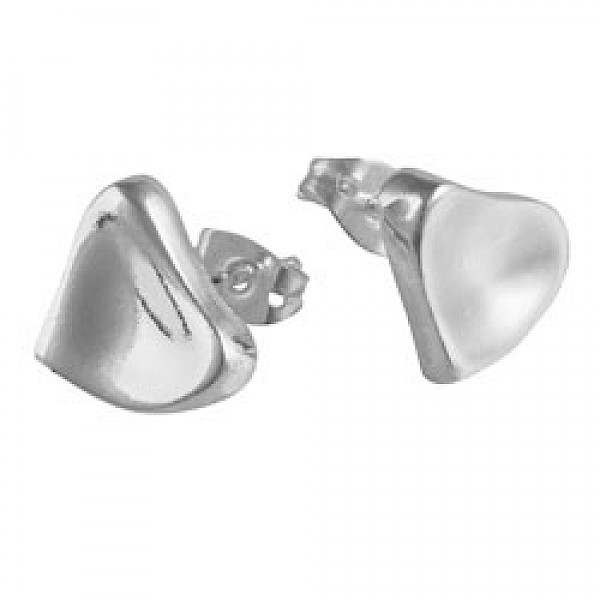 Concave Silver Heart Stud Earrings - 13mm Wide - ES145
