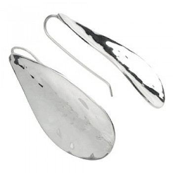 Concave Teardrop Hammered Silver Earrings - 30mm Long