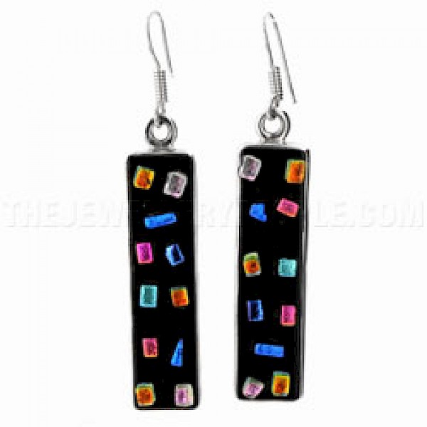 Confetti Dichroic Glass & Silver Earrings