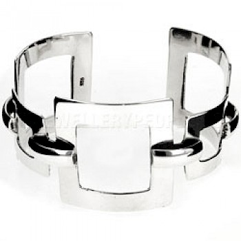Connected Squares Silver Cuff Bangle - 35mm Wide
