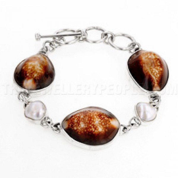 Cowrie Shell & Pearl Silver Bracelet - SL152