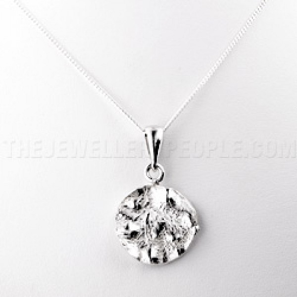 Crinkled Disc Silver Pendant - PT315