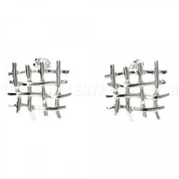 Cross Hatched Silver Earrings - 20mm