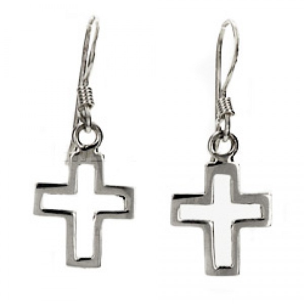 Cross Outline Silver Earrings - Small