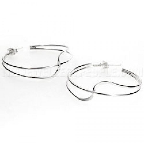 Cross Wave Silver Hoop Earrings - 35mm Wide