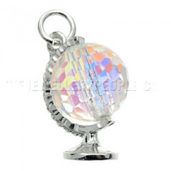 Crystal Globe Silver Charm - 2603