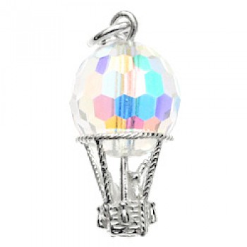 Crystal Hot Air Balloon Silver Charm - 4976