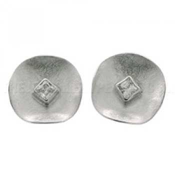 Crystal Set Brushed Silver Earrings - 20mm Wide
