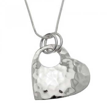 Curved & Hammered Silver Heart Pendant - PT452