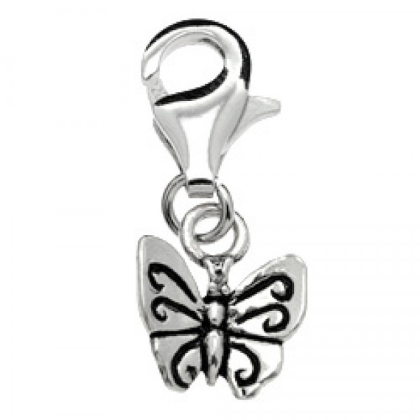 Curved Butterfly Silver Charm