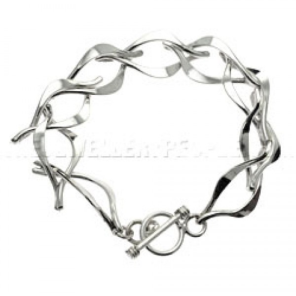 Curved Double Oval Link Silver Bracelet