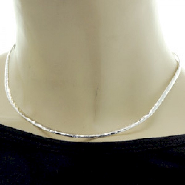 Curved Edge Hammered Silver Collar - 3mm Solid