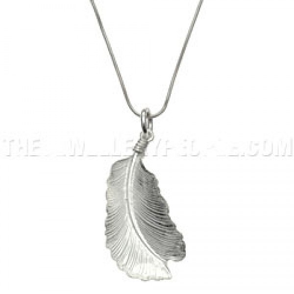 Curved Feather Silver Pendant