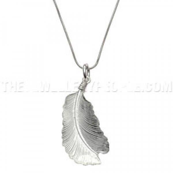 Curved Feather Silver Pendant - PT595