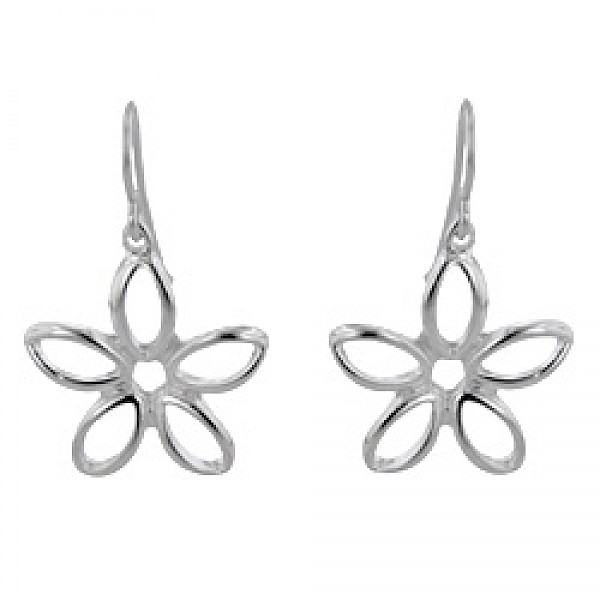 Curved Flower Silver Drop Earrings - 32mm Long