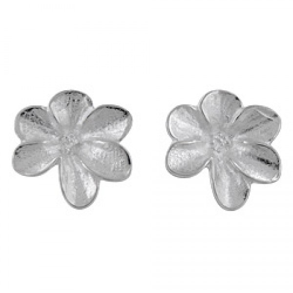Curved Flower Silver Stud Earrings - 15mm Wide