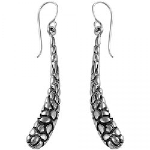 Curved Pebble Silver Drop Earrings - 45mm Long - ES881