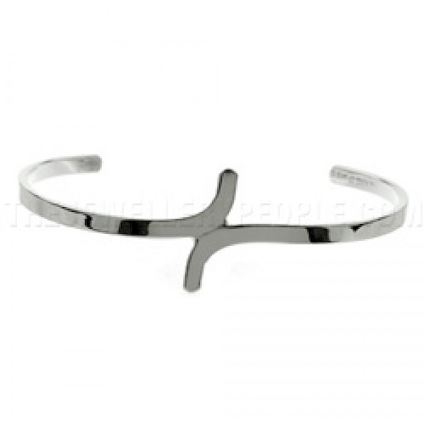 Curved Square Edge Silver Bangle - 21mm Wide