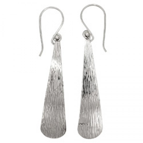Curved Teardrop Textured Silver Earrings - 65mm Long - ES669