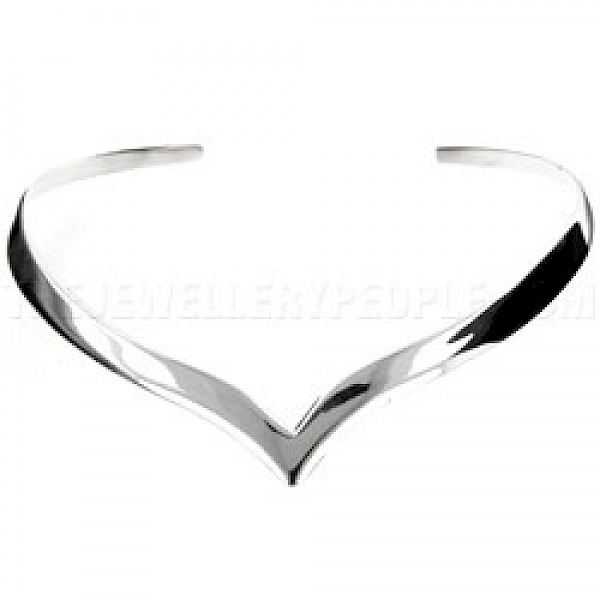 Curved Wishbone Silver Collar - 7mm Wide