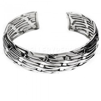 Curved Woven Open Silver Bangle - 22mm Wide