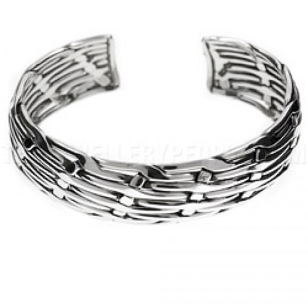 Curved Woven Open Silver Bangle - 22mm Wide
