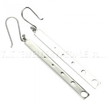 Cut Out Circles Rectangle Silver Earrings - 65mm Long
