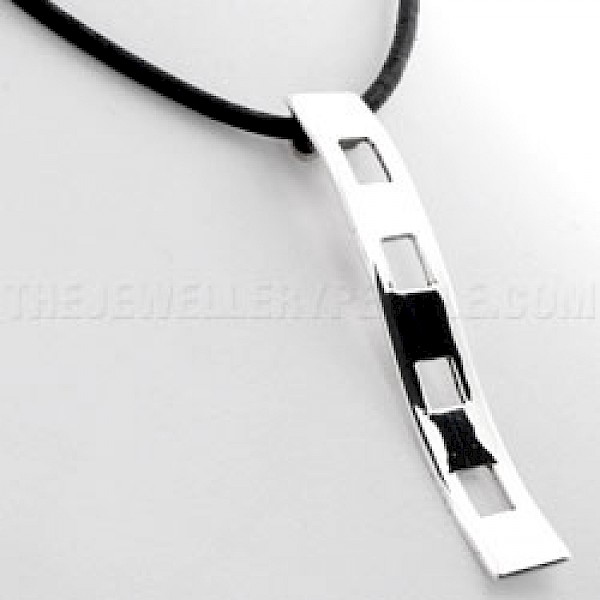 Cut Out Wavy Silver Strip Pendant - PT403