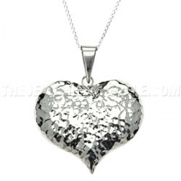 Cute Hammered Silver Heart Pendant - Large - PT617