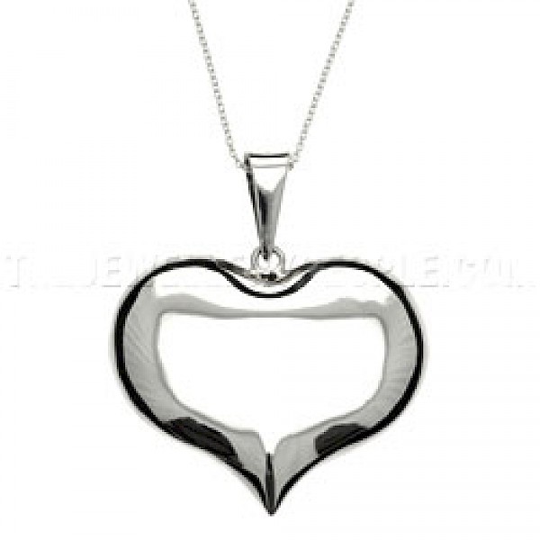 Cute Polished Silver Heart Pendant - Large - PT615
