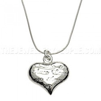 Cute Text Silver Heart Pendant - PT567