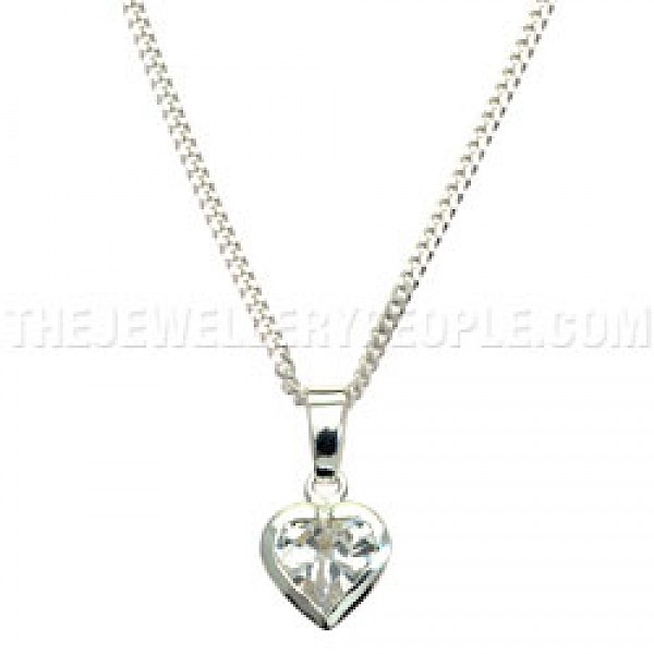 Cubic Zirconia & Silver Heart Pendant L7828/C
