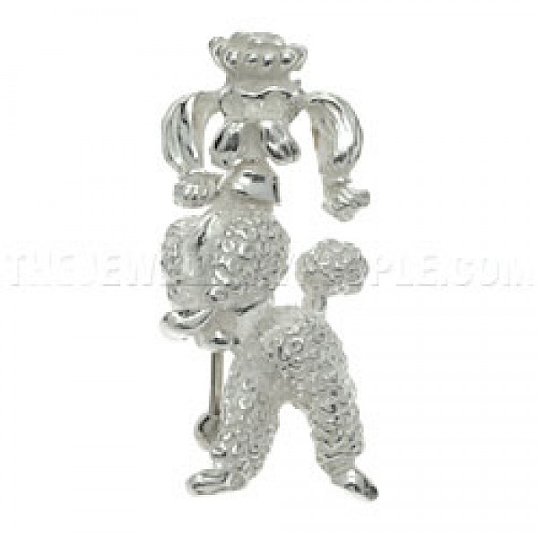 Dancing Poodle Dog Silver Brooch