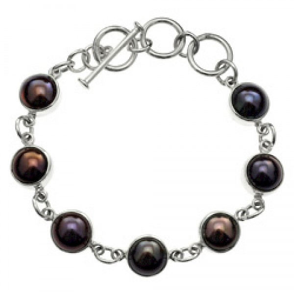 Dark Freshwater Pearl & Silver Bracelet - SL054