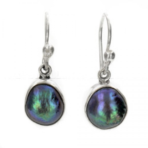 Dark Pearl & Silver Drop Earrings