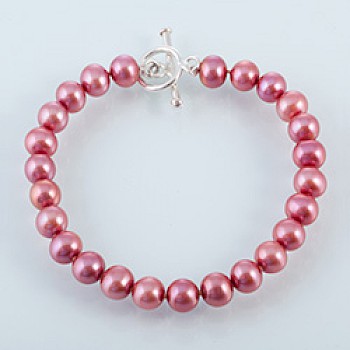 Dark Pink Silver Pearl Bracelet