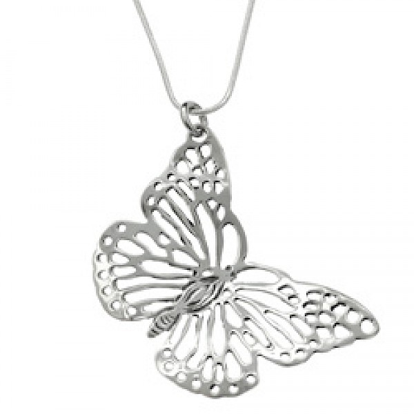 Diagonal Silver Butterfly Pendant - 55mm - PT321