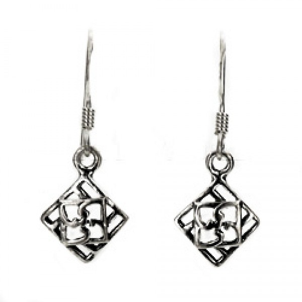 Diamond Lock Silver Earrings