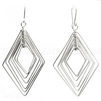 Diamond Multi Wire Silver Earrings - 37mm Wide