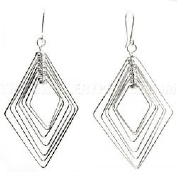Diamond Multi Wire Silver Earrings - 37mm Wide - ES301