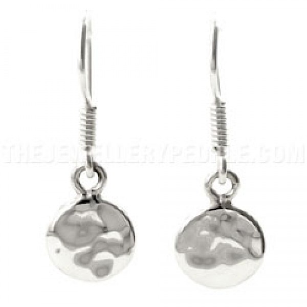 Disc Drop Hammered Silver Earrings - 15mm Wide - ES228