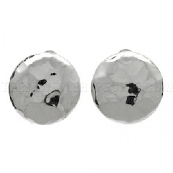 Disc Hammered Silver Clip-On Earrings - 16mm - CLP057