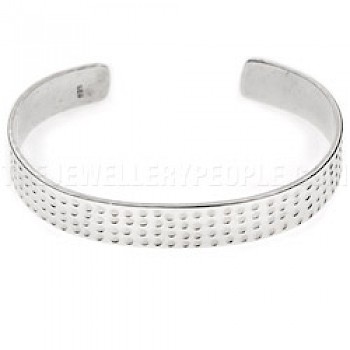Dot Stamped Open Silver Bangle - 10mm Wide