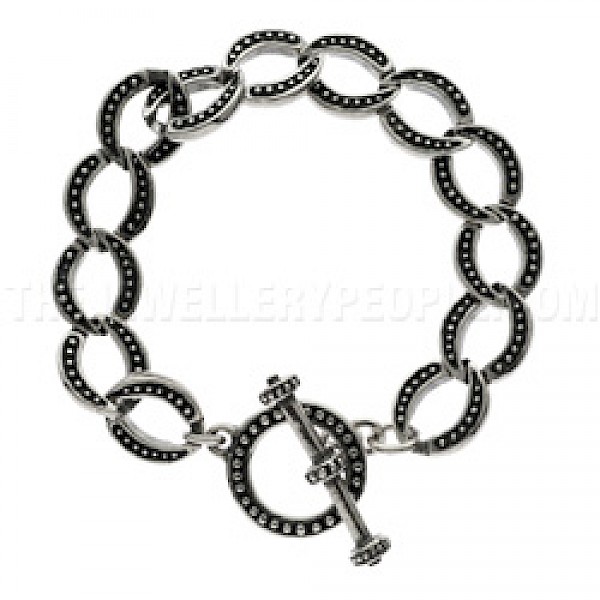 Dotted Ovals Oxidised Silver Bracelet