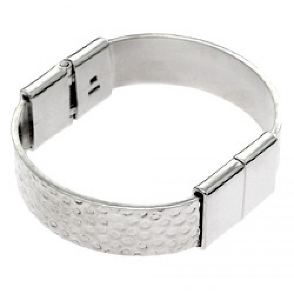 Dotty Hinged Solid Silver Cuff Bangle - 15mm Wide