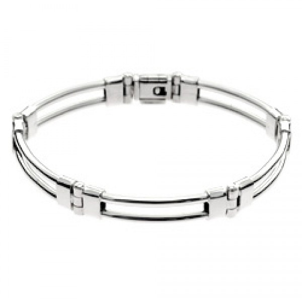 Double-Bar Silver Hinged Bracelet