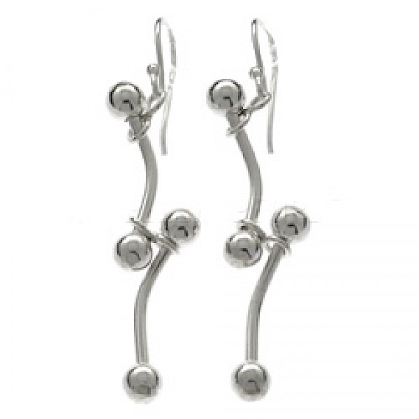 Double Barbell Silver Earrings