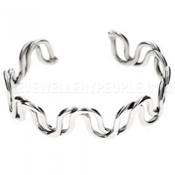 Double Crossover Wavy Open Silver Bangle - 13mm Wide
