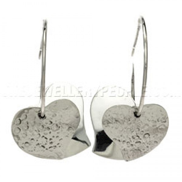 Double Heart Disc Hoop Earrings - 50mm Long