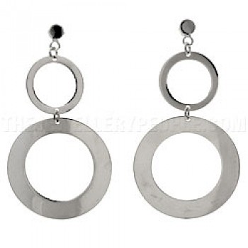 Double Ring Silver Earrings - 40mm Wide